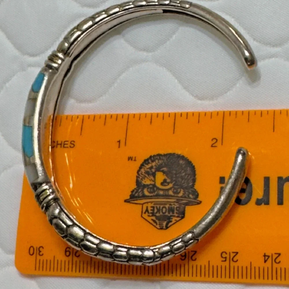 ASCH GROSSBARDT 18k White Gold Sterling Silver Lapis? Turquoise? Bangle Bracelet